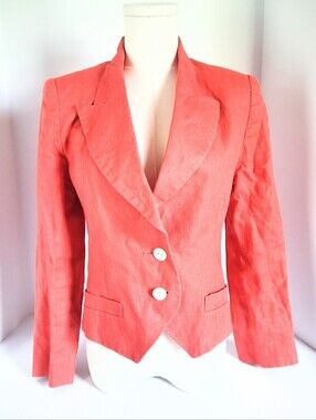1980s Vintage Jaeger Coral Flax Linen Blazer Jacket XS/ Small